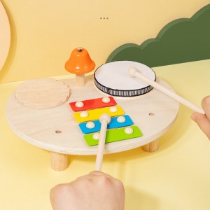 나무 음악 타악기 조기 교육 장난감 악기 및 드러머를위한 다기능 4-In-1 음악 계몽 장난감 데스크탑 퍼즐 듣기 및 실습 능력