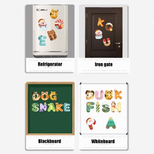 Wooden Magnetic Letter Stickers – Christmas And Animal Themed Styles With 26 Letters In Shape – Early Education ABC Spelling Fridge Sticker Christmas Gifts
