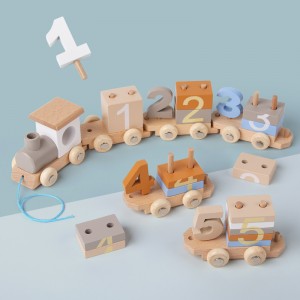 New Wooden Train Set Toys – Numeric Geometric Shaped Stacked Blocks – Montessori Pullcart – An Unforgettable Christmas Thanksgiving Birthday Gift