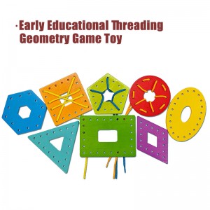 몬테소리 조기 교육 퍼즐 밧줄 스레딩 장난감 기하학적 모양 컬러 나무 밧줄 스레딩 보드 색상 및 모양인지 일치 장난감