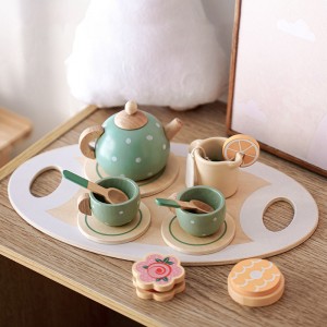 Set de ceai din lemn pentru fetițe Jucării din lemn Set de ceai pentru copii mici Accesorii de bucătărie pentru copii Set de joc cu mâncare pentru petrecere de ceai pentru copii