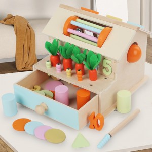 Montessori Busy House Toy Legno Multiuso Casetta da gioco interna Spazio di archiviazione e giochi sensoriali per abilità motorie fini Giocattolo educativo per l'apprendimento per ragazzi e ragazze dai 3 anni in su