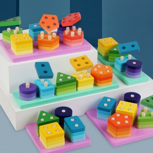 Noua coloană cu geometrie variabilă Montessori, jucărie pentru blocuri de construcție, din lemn, educație timpurie pentru copii, coloană de potrivire a formelor cognitive distractive