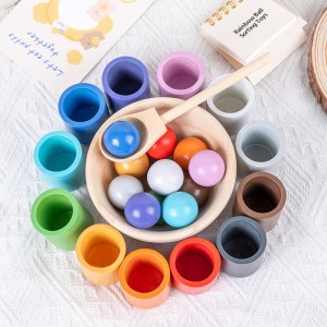 Balls in Cups Montessori Toy Early Educational Wooden Matching Game Toddler Color Sorting Toy Wooden Sorter Game for Learning Color Sorting and Counting