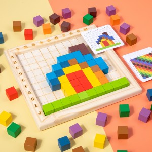 Wooden Early Education Cognitive Bata Mga Tulong sa Pag-aaral na Kulay ng Rainbow Cube Building Blocks Nagbibilang ng mga Bloke Mga Laruang Pang-edukasyon Jigsaw Puzzle Board Building Blocks Stacking Pag-uuri-uri ng Mga Cognitive Toys