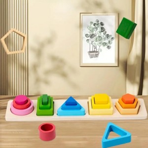 Interactieve houten Montessori-leerblokken Creatieve kleur- en vormsortering Cognitieve vaardigheden bouwen Veilig en duurzaam Perfect cadeau