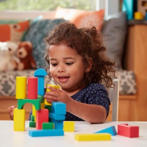 Wooden Building Set – 100 Blocks in 4 Colors and 9 Shapes
