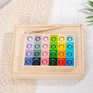 Montessori Wooden Early Education Puzzle Toy Multiple Color Gradient Color Classification Bead Matching Game Color Shape Recognition Children Hand Eye Coordination Toy Christmas Birthday Gift