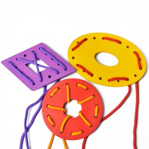 Montessori – Puzzle d'éducation précoce, jouet d'enfilage de corde, forme géométrique, planche d'enfilage de corde en bois colorée, jouet cognitif assorti de couleur et de forme