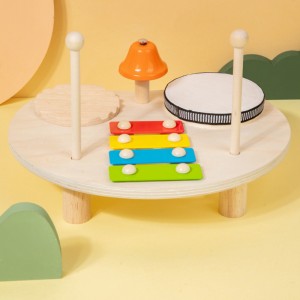 Jucării de percuție muzicală din lemn pentru educație timpurie Jucării multifuncționale 4 în 1 pentru iluminare muzicală pentru instrumente muzicale și toboși Puzzle de birou Abilitatea de ascultare și de utilizare