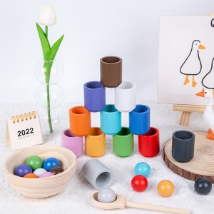 杯中球蒙特梭利玩具早教木制配对游戏幼儿颜色分类玩具木制分类器游戏用于学习颜色分类和计数