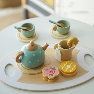 Деревянный чайный сервиз для маленьких девочек, деревянные игрушки, чайный сервиз для малышей, кухонные аксессуары для детей, игровой набор для ролевых игр с едой для детей, чаепитие
