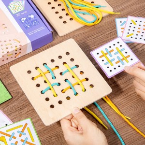 Montessori Geometrie Kreativbrett Kinder Holz Farbe und Form Fädelseil Spiel Intellektuelle Entwicklung Stapelbrett Kombination Puzzle Block Durchsetztes Spielzeug