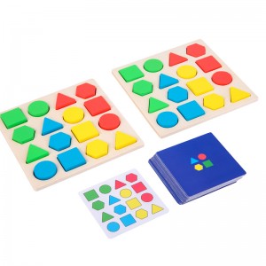 Montessori Wooden Geometric Matching Building Blocks Educational Toys Baby Children Shape Color Early Education Enlightenment Parent-Child Interactive Two-Person Match Board Game Building Toys