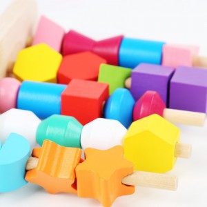 Mainan Susun Kayu 2-In-1 Manik-manik Tali Kayu Mainan Kayu Montessori Penyortir Bentuk Blok Bangunan Mainan Threading dengan Kartu Hadiah Pembelajaran Pendidikan untuk Anak-anak Balita 3 4 5+ Tahun