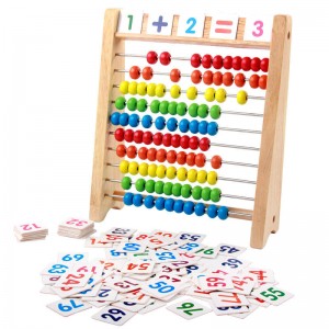 Preschool Math Learning Toy,10-Row Wooden Frame Abacus with Multi-Color Beads, Counting Sticks, Number Alphabet Cards, Gift for 2 3 4 5 6 Years Old Toddlers Boys Girls