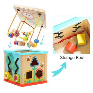 Activiteitskubusspeelgoed voor 1 jaar oud jongensmeisje, Montessori houten speelgoed voor peuters, een jaar oud eerste verjaardagscadeau, babyspeelgoed voor 12-18 maanden met kralendoolhofvormsorteerder