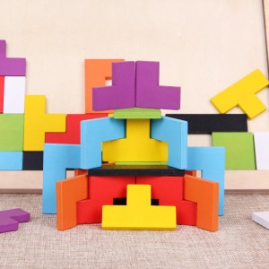 Blocuri din lemn Puzzle Teasers Jucărie Tangram Jigsaw Inteligență Colorat 3D Blocuri rusești Joc STEM Montessori Cadou educațional pentru copii