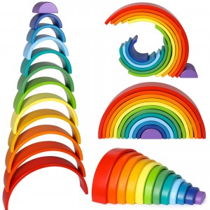 木制彩虹堆垛机嵌套拼图块 儿童益智玩具 婴幼儿