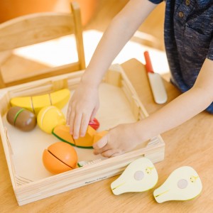 Conjunto de frutas para cortar frutas - acessório de cozinha para brincar de madeira, acessórios para brincar de fingir, brinquedos para cortar frutas de madeira para bebês e crianças a partir de 3 anos