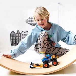 Monster Tabla de equilibrio de madera oscilante, tabla basculante de 35 pulgadas de madera natural, juguete de aprendizaje abierto para niños pequeños, tabla curvada de yoga para aula y oficina para adultos