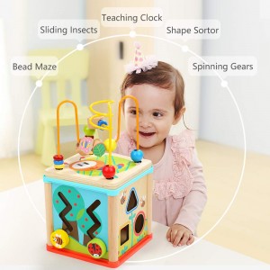 Juguetes de cubo de actividades para niños de 1 año, juguetes de madera Montessori para niños pequeños, regalo de primer cumpleaños de un año, juguete para bebés de 12 a 18 meses con clasificador de formas de laberinto de cuentas