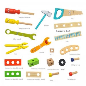 Набор инструментов для детей, деревянный набор инструментов для малышей включает ящик для инструментов и наклейки, обучающие игрушки Монтессори для строительства стеблей для мальчиков и девочек 2, 3, 4, 5, 6 лет, лучший подарок на день рождения для детей