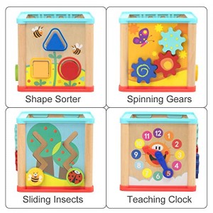 Cubo di attività giocattolo per bambina di 1 anno, giocattoli in legno Montessori per bambini piccoli, regalo per il primo compleanno di un anno, giocattolo per bambini da 12 a 18 mesi con selezionatore di forme di labirinto di perline