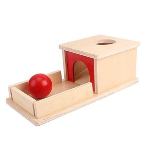 Montessori pełnowymiarowe pudełko na trwałość obiektu z kulkami z tacą, zabawki Montessori dla niemowląt niemowlę 6-12 miesięcy 1 rok życia małych dzieci