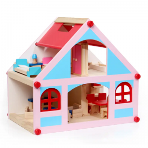 Bekroond schoonheidspoppenhuis, houten speelhuis met accessoires voor kinderen vanaf 3 jaar