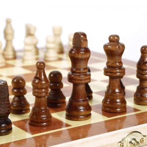 Houten schaakspel van 34*34 cm – opvouwbaar bord, handgemaakte draagbare reisschaakbordspelsets met opbergvakken voor spelstukken – schaakspel voor beginners voor kinderen en volwassenen