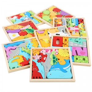 Mga Wooden Puzzle para sa Mga Bata, 4 na Pack Montessori Learning Mga Regalo ng Laruan para sa Mga Preschooler Edad 3+, 3D Multi-Theme Animals Fruits Food Jigsaw Puzzles para sa Boys & Girls