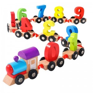 Crianças blocos de construção de madeira pequeno trem brinquedos cognição digital educação precoce puzzle brinquedo montagem