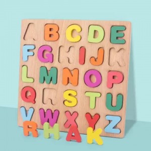 木制字母拼图 – ABC 字母排序板积木蒙特梭利配对游戏拼图教育早教玩具礼物适合学龄前儿童