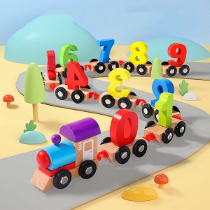 Bloques de construcción de madera para niños, juguetes de tren pequeño, ensamblaje de juguete de rompecabezas de educación temprana de cognición digital