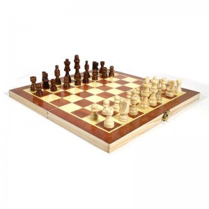 34*34CM Wooden Chess Set – Folding Board, Handmade na Portable Travel Chess Board Game Sets na may Game Pieces Storage Slots – Beginner Chess Set para sa Mga Bata at Matanda