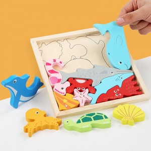 Puzzle din lemn pentru copii, 4 pachete Montessori Jucării de învățare Cadouri pentru preșcolari cu vârsta peste 3 ani, 3D cu teme multiple Animale Fructe Mâncare Jigsaw Puzzle pentru băieți și fete