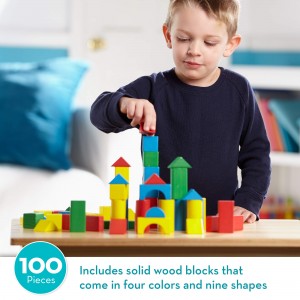 Set da costruzione in legno – 100 blocchi in 4 colori e 9 forme