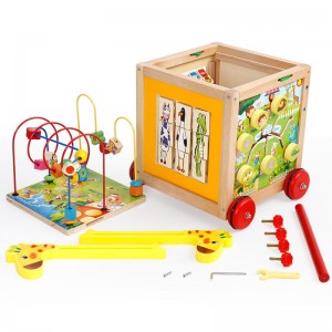Wooden Activity Cube Baby Push Walker for Kids Baby One 1, 2 Year Old Boy Gifts Toys Developmental Toddler Educational Learning Boy Toys 12-18 Months Bead Maze, First Birthday Gifts