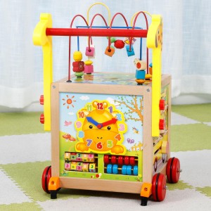 Wooden Activity Cube Baby Push Walker for Kids Baby One 1, 2 Year Old Boy Gifts Toys Developmental Toddler Educational Learning Boy Toys 12-18 Months Bead Maze, First Birthday Gifts