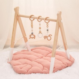 Baby Play Gym Wooden Baby Gym na may 3 Laruan Foldable Play Gym Frame Activity Gym Hanging Bar Baby Toy White