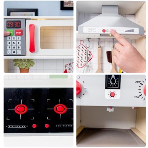 Playset Dapur Tegak Kayu Anak dengan Pintu, Kenop, dan Lampu Interaktif, Putih dan Abu-abu