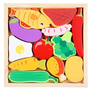 Houten puzzels voor kinderen, 4 pakjes Montessori-leerspeelgoedcadeaus voor kleuters vanaf 3 jaar, 3D Dieren met meerdere thema's Fruit Voedsel Legpuzzels voor jongens en meisjes