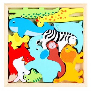 Wooden Puzzles for Kids, 4 Packs Montessori Learning Toy Gifts for Preschoolers Age 3+, 3D Multi-Theme Animals Fruits Food Jigsaw Puzzles for Boys & Girls