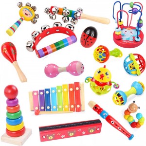 Set Alat Musik Balita, Jenis Mainan Instrumen Perkusi Kayu untuk Anak-anak Bermain Pendidikan Prasekolah, Mainan Musik Bayi Pembelajaran Dini untuk Hadiah Anak Laki-laki dan Perempuan