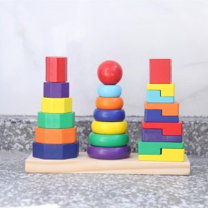 幾何学的なスタッカー – 木製知育玩具 – 形状選別機とスタッキングおもちゃ、赤ちゃん、幼児、年齢 2 歳以上の子供向けのスタッキングタワーおもちゃ
