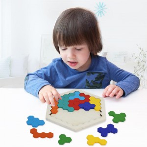 Zeshoekige puzzels voor kinderen en volwassenen, houten blokpuzzel Intelligentie Brain Teasers Speelgoed Logicaspel STEM Educatief cadeau voor kinderen