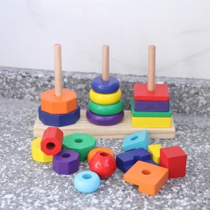 Układacz geometryczny – drewniana zabawka edukacyjna – sortownik kształtów i zabawka do układania w stosy, wieża do układania w stosy dla niemowląt, małych dzieci i dzieci w wieku 2+