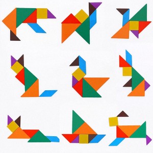 Houten tangramvormen puzzelspeelgoed met patroonkaarten voor kinderen en volwassenen - Montessori houten speelgoed, vormpuzzels manipulatieve spellen, educatieve tangrammen, hersenlogicablokken