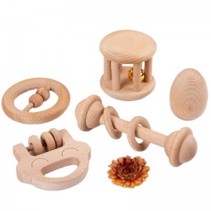 Wooden Rattles Maracas Baby Toys 6 Months-Organic Eco Toys for Infant Grasping Teething Natural Tether Musical Instrument Shaker Sensory Brain Development Newborn Birth Gift for Boys Girls